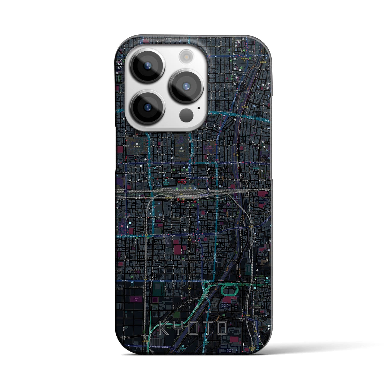 【京都2】地図柄iPhoneケース（バックカバータイプ・ブラック）iPhone 14 Pro 用