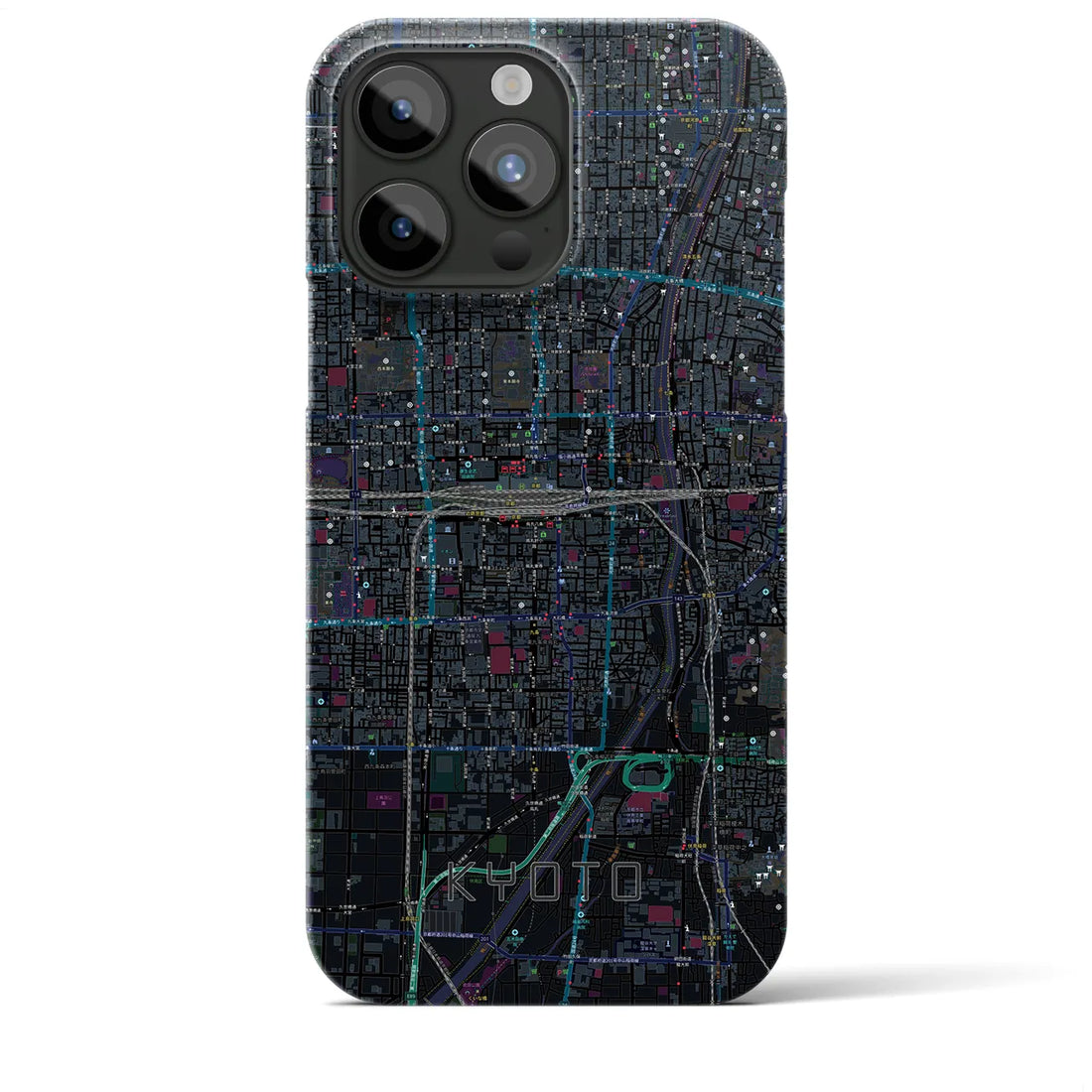 【京都2】地図柄iPhoneケース（バックカバータイプ・ブラック）iPhone 15 Pro Max 用