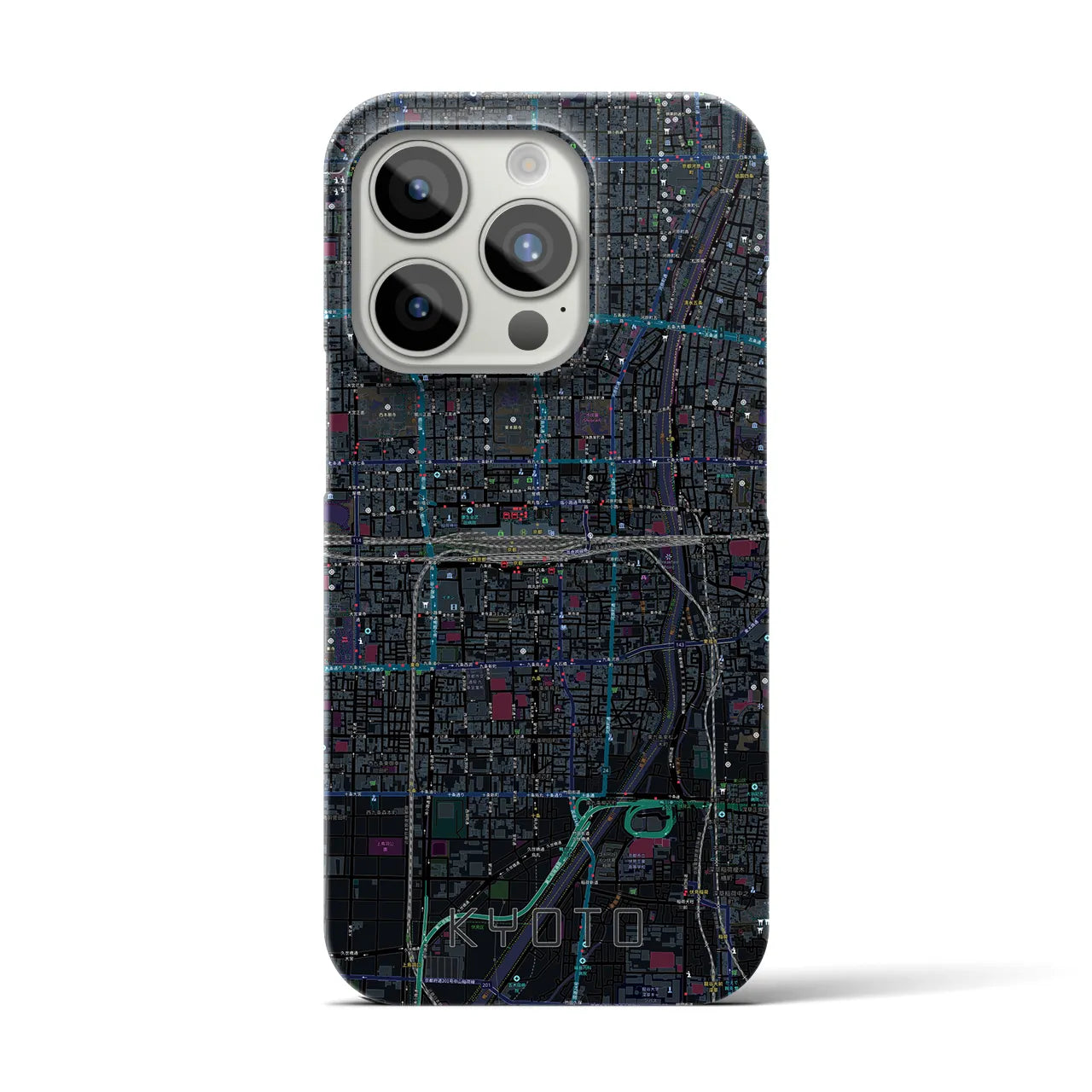 【京都2】地図柄iPhoneケース（バックカバータイプ・ブラック）iPhone 15 Pro 用