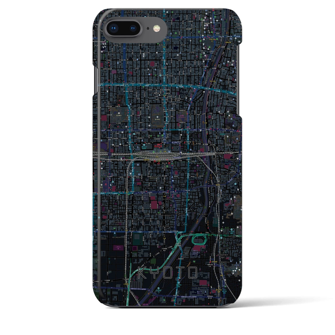 【京都2】地図柄iPhoneケース（バックカバータイプ・ブラック）iPhone 8Plus /7Plus / 6sPlus / 6Plus 用