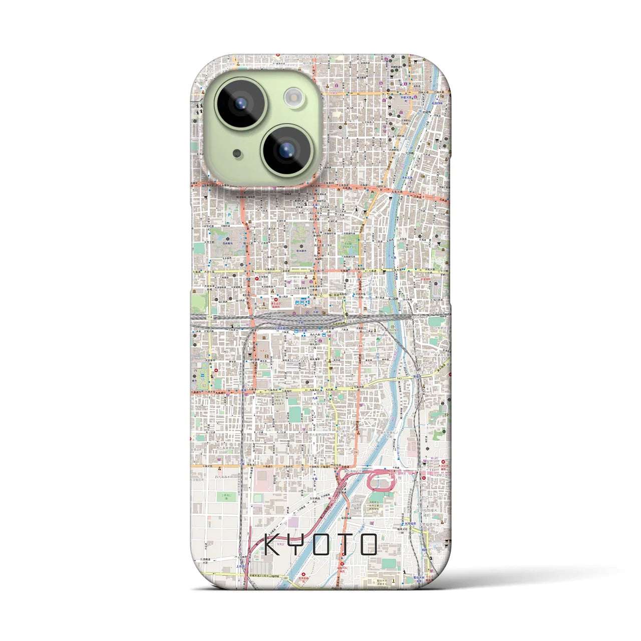 【京都2】地図柄iPhoneケース（バックカバータイプ・ナチュラル）iPhone 15 用