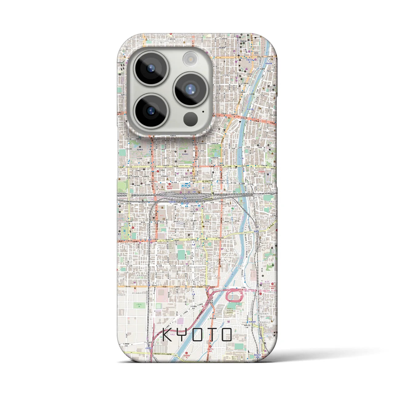 【京都2】地図柄iPhoneケース（バックカバータイプ・ナチュラル）iPhone 15 Pro 用