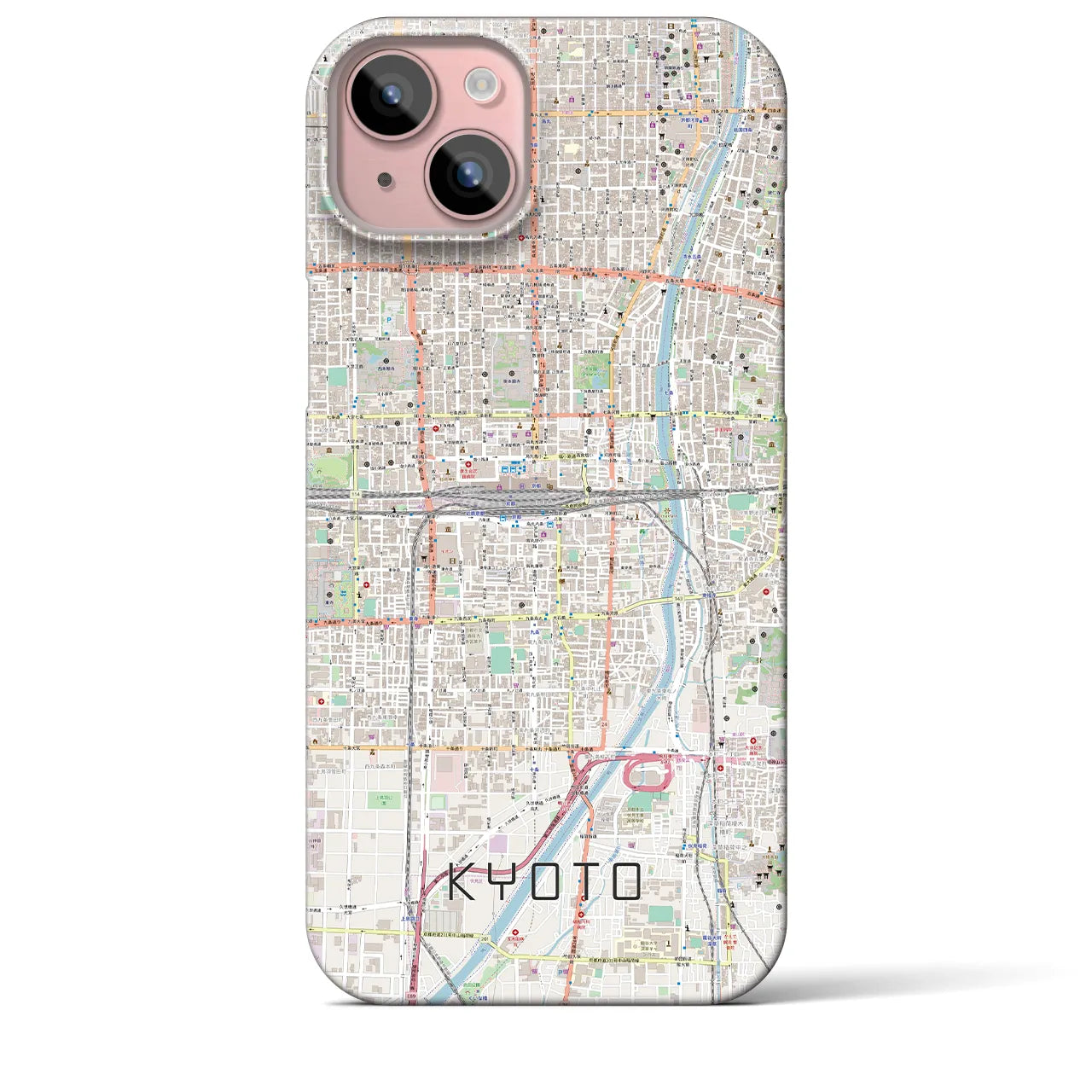 【京都2】地図柄iPhoneケース（バックカバータイプ・ナチュラル）iPhone 15 Plus 用
