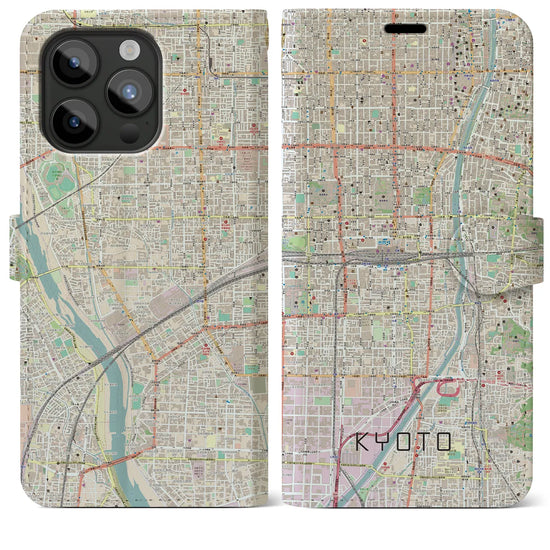 【京都2】地図柄iPhoneケース（手帳両面タイプ・ナチュラル）iPhone 15 Pro Max 用