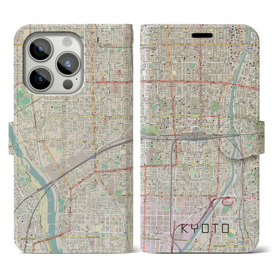 【京都2】地図柄iPhoneケース（手帳両面タイプ・ナチュラル）iPhone 15 Pro 用