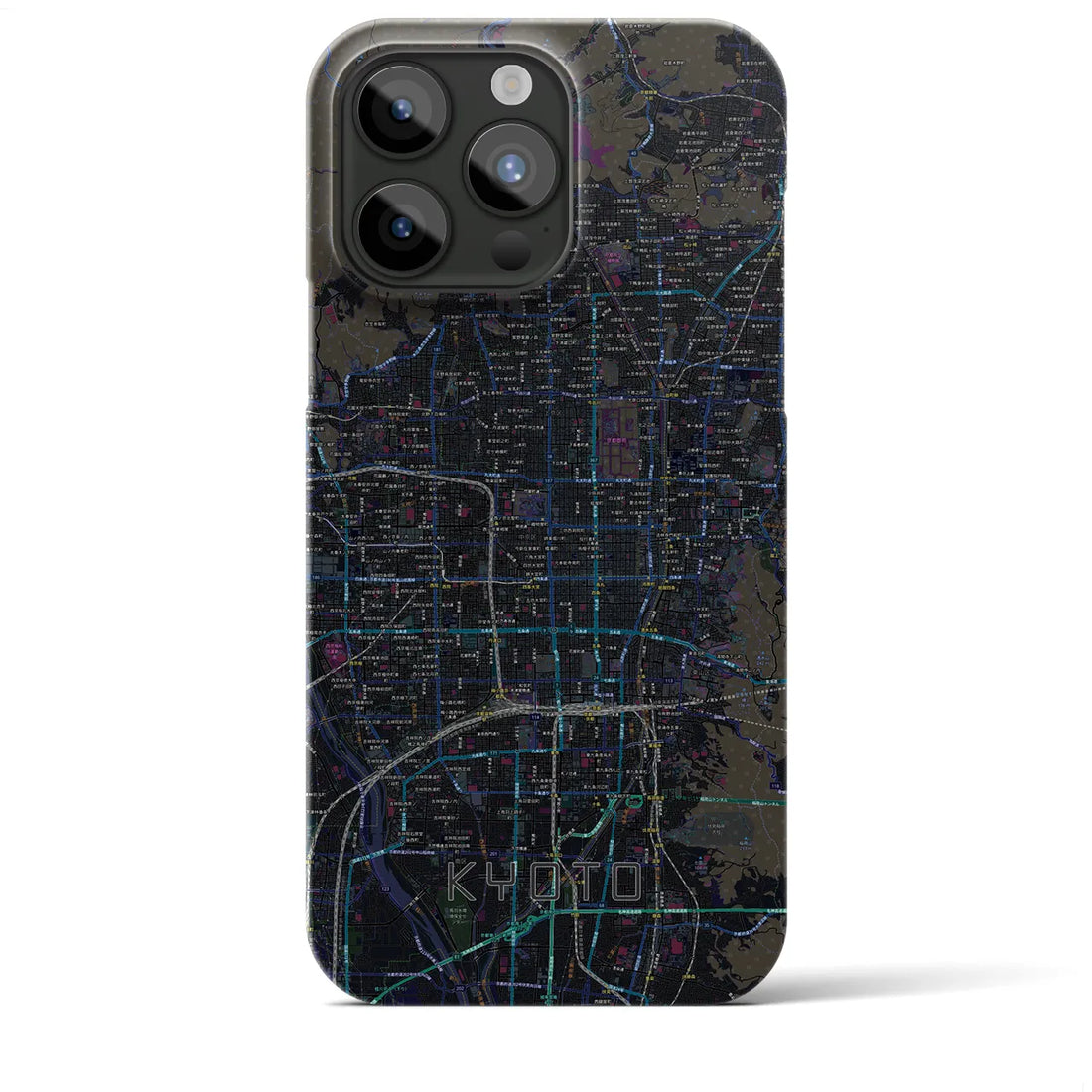 【京都】地図柄iPhoneケース（バックカバータイプ・ブラック）iPhone 15 Pro Max 用