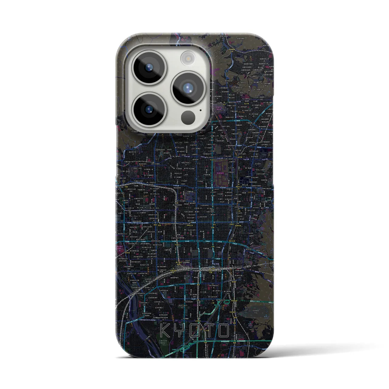 【京都】地図柄iPhoneケース（バックカバータイプ・ブラック）iPhone 15 Pro 用