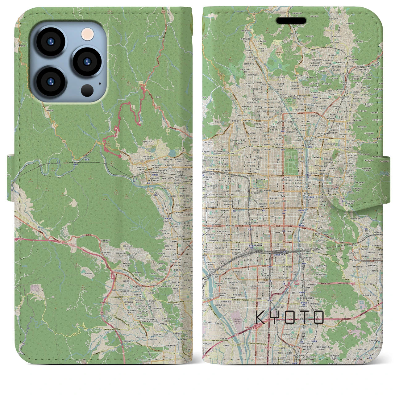 【京都】地図柄iPhoneケース（手帳両面タイプ・ナチュラル）iPhone 13 Pro Max 用