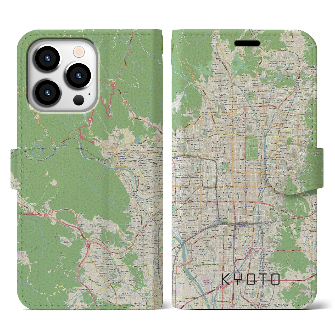 【京都】地図柄iPhoneケース（手帳両面タイプ・ナチュラル）iPhone 13 Pro 用