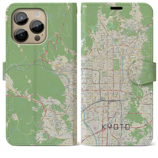 【京都】地図柄iPhoneケース（手帳両面タイプ・ナチュラル）iPhone 14 Pro Max 用