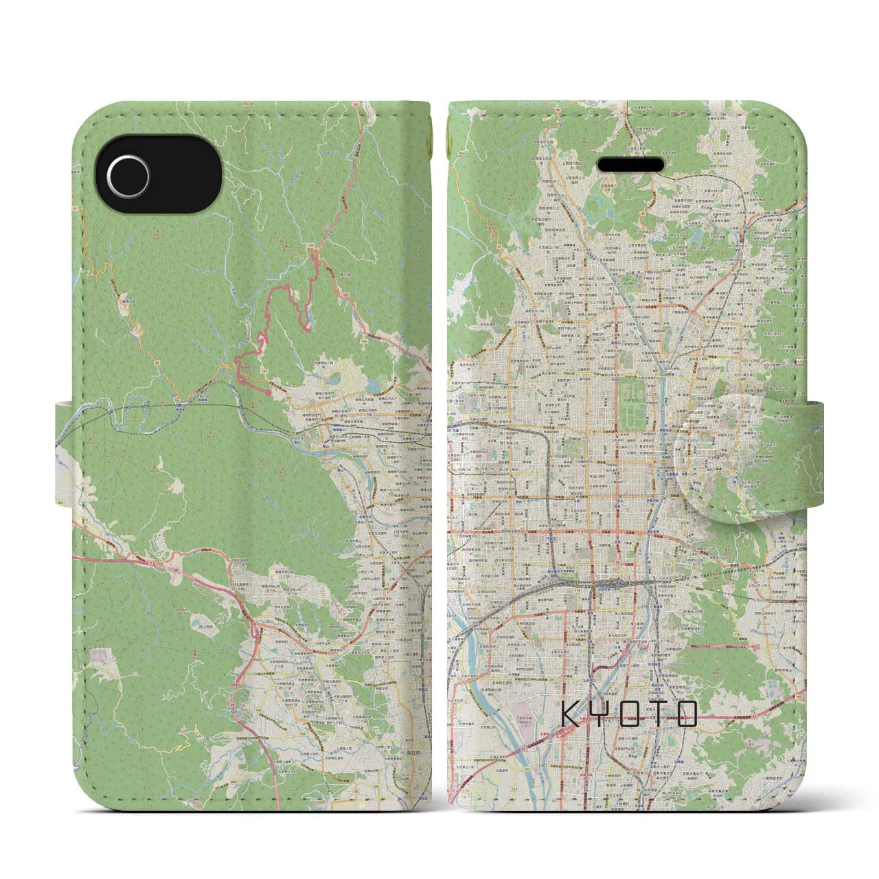 【京都】地図柄iPhoneケース（手帳両面タイプ・ナチュラル）iPhone SE（第3 / 第2世代） / 8 / 7 / 6s / 6 用