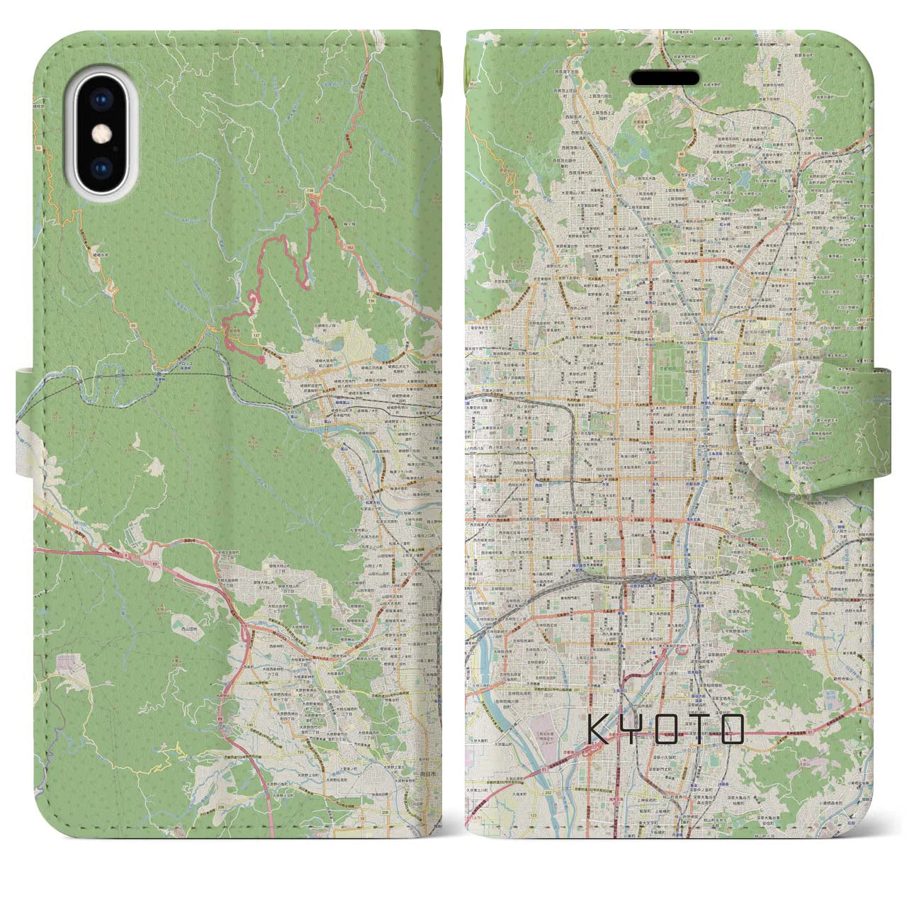 【京都】地図柄iPhoneケース（手帳両面タイプ・ナチュラル）iPhone XS Max 用