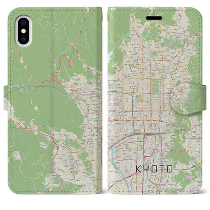 【京都（京都府）】地図柄iPhoneケース（手帳タイプ）ナチュラル・iPhone XS Max 用
