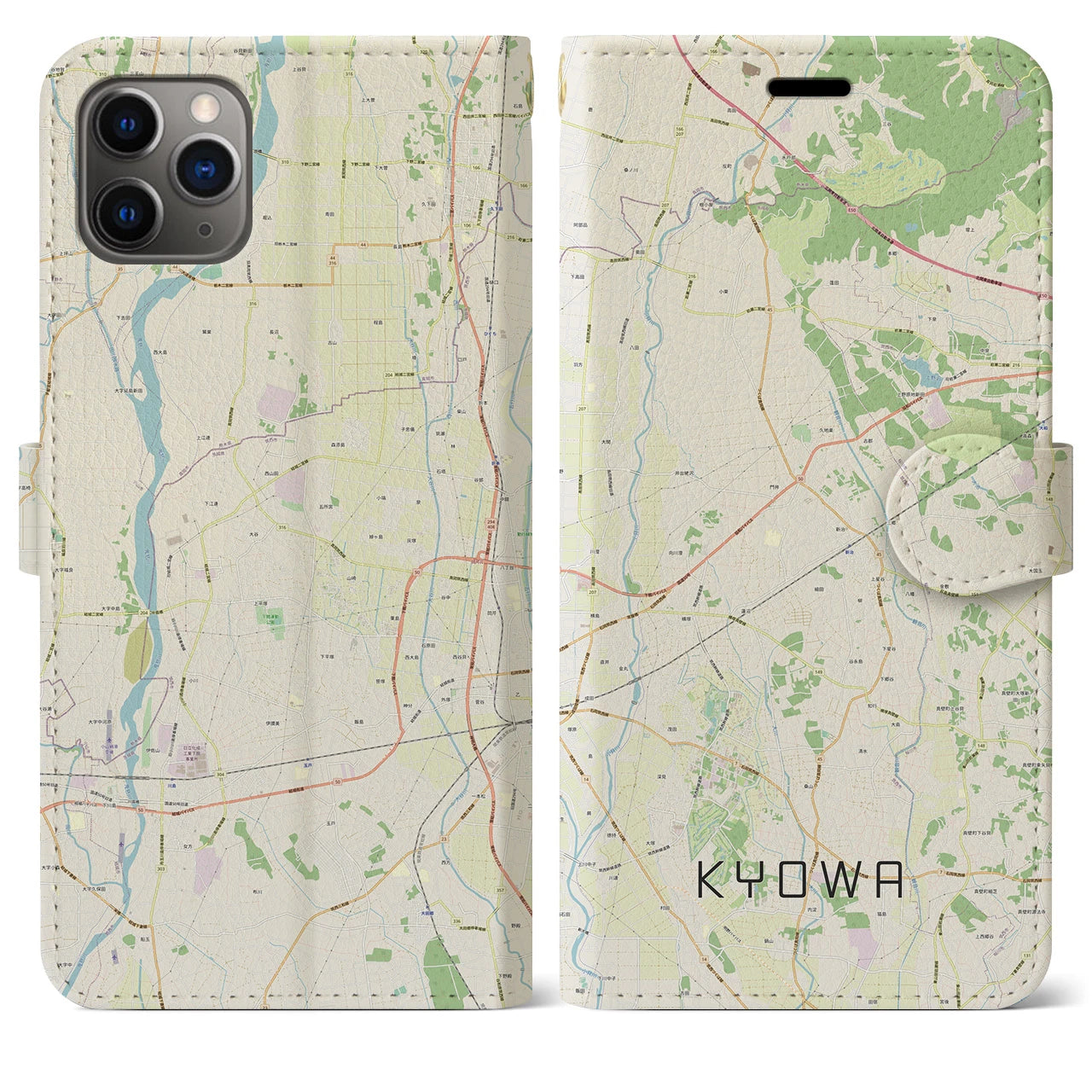 【協和】地図柄iPhoneケース（手帳両面タイプ・ナチュラル）iPhone 11 Pro Max 用