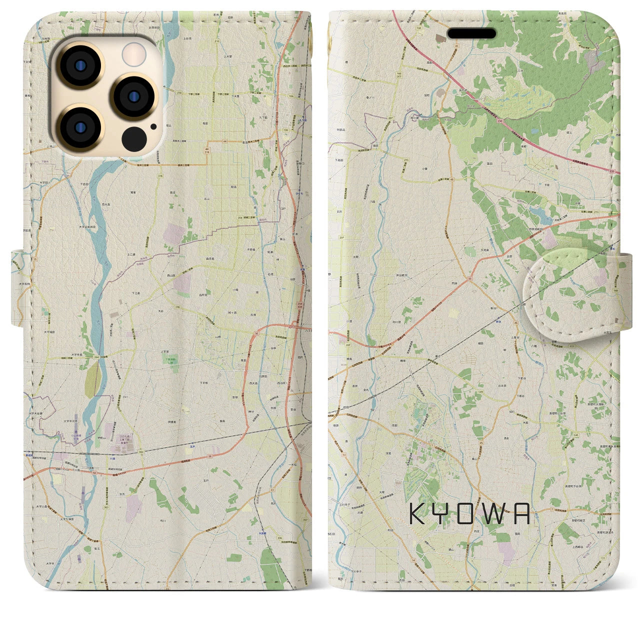 【協和】地図柄iPhoneケース（手帳両面タイプ・ナチュラル）iPhone 12 Pro Max 用