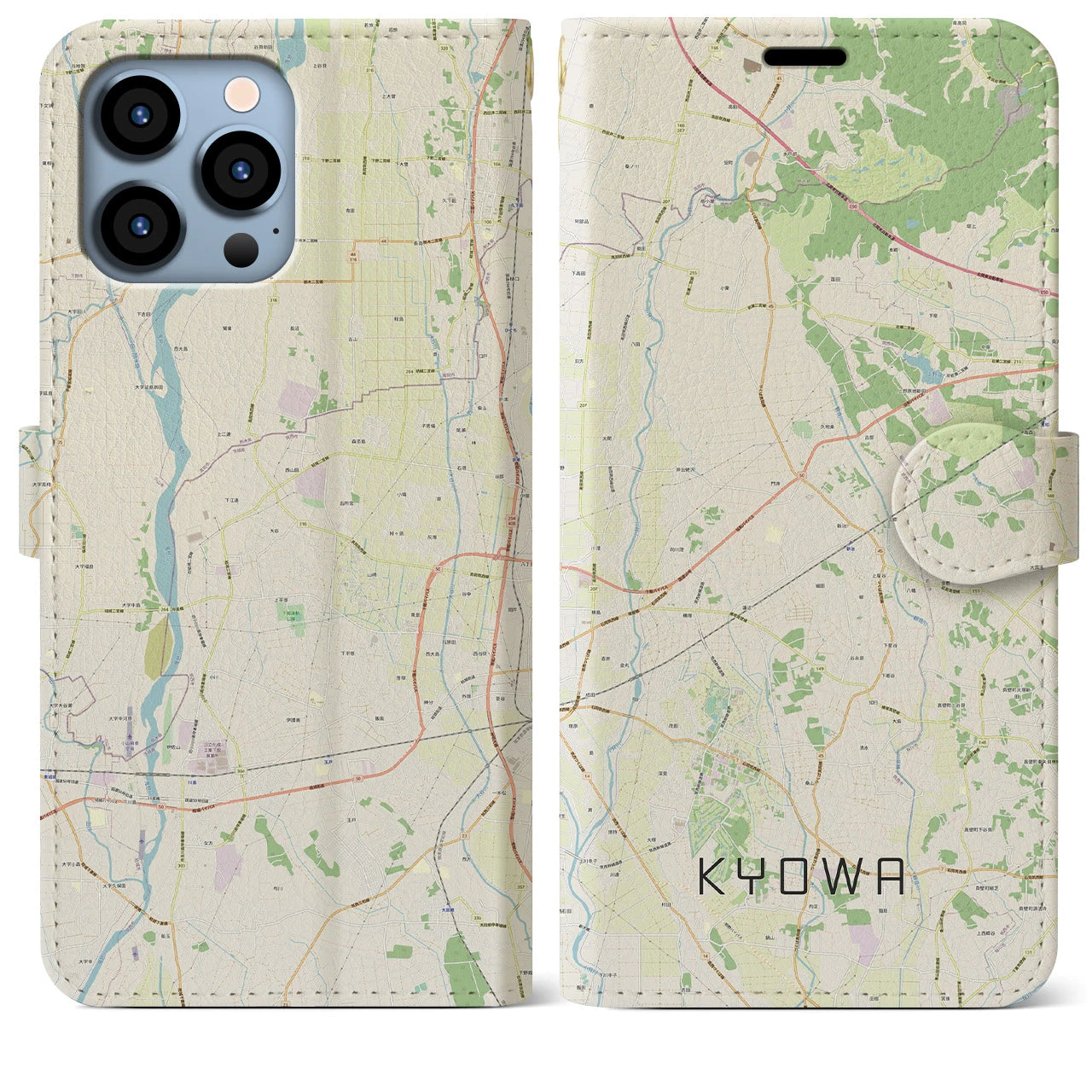 【協和】地図柄iPhoneケース（手帳両面タイプ・ナチュラル）iPhone 13 Pro Max 用