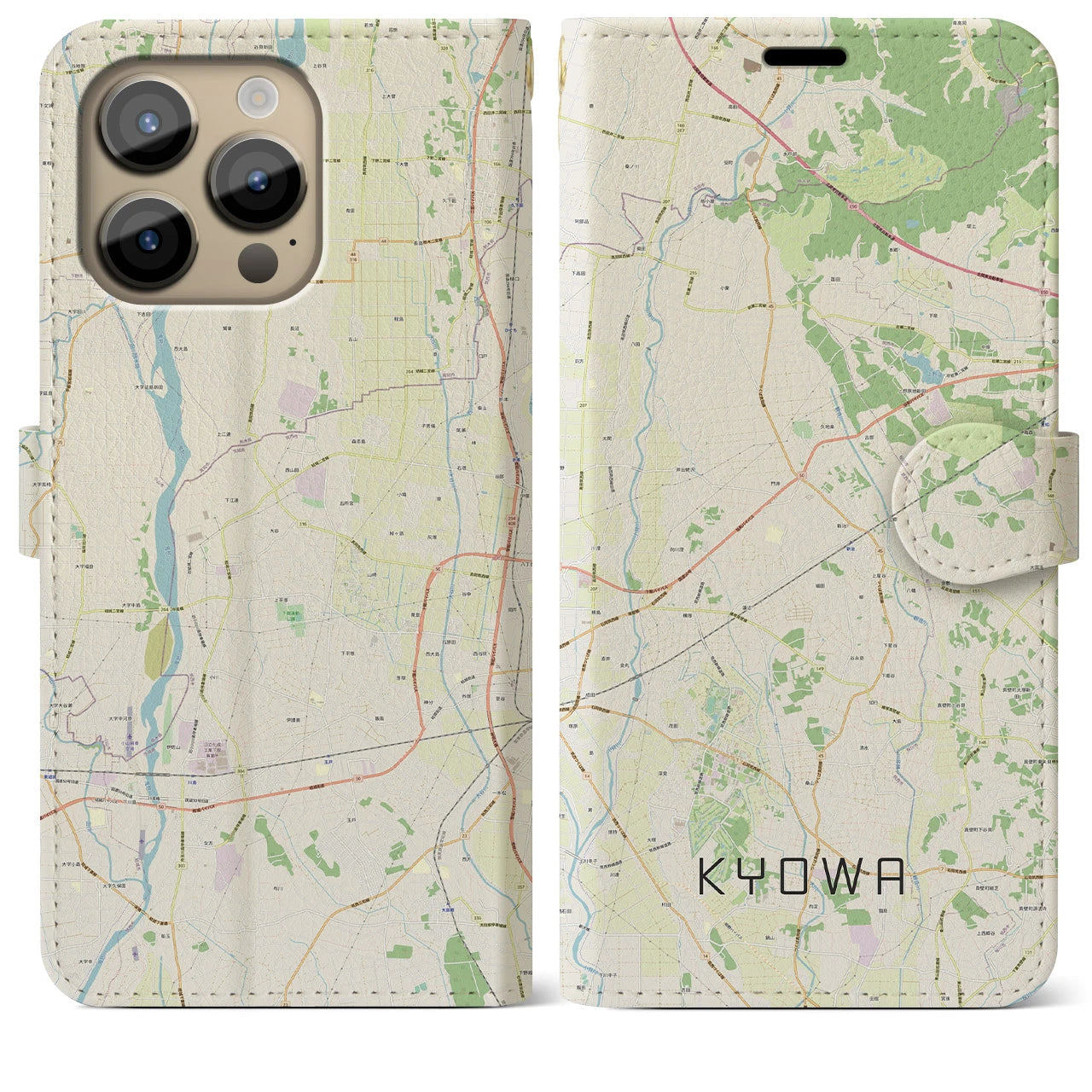 【協和】地図柄iPhoneケース（手帳両面タイプ・ナチュラル）iPhone 14 Pro Max 用