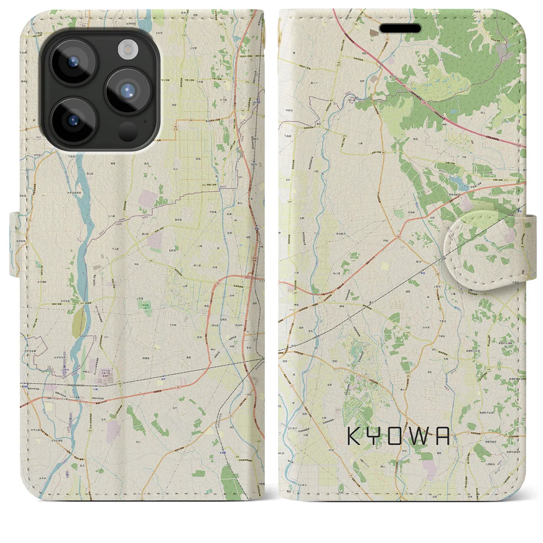 【協和】地図柄iPhoneケース（手帳両面タイプ・ナチュラル）iPhone 15 Pro Max 用