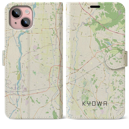 【協和（茨城県）】地図柄iPhoneケース（手帳タイプ）ナチュラル・iPhone 15 Plus 用