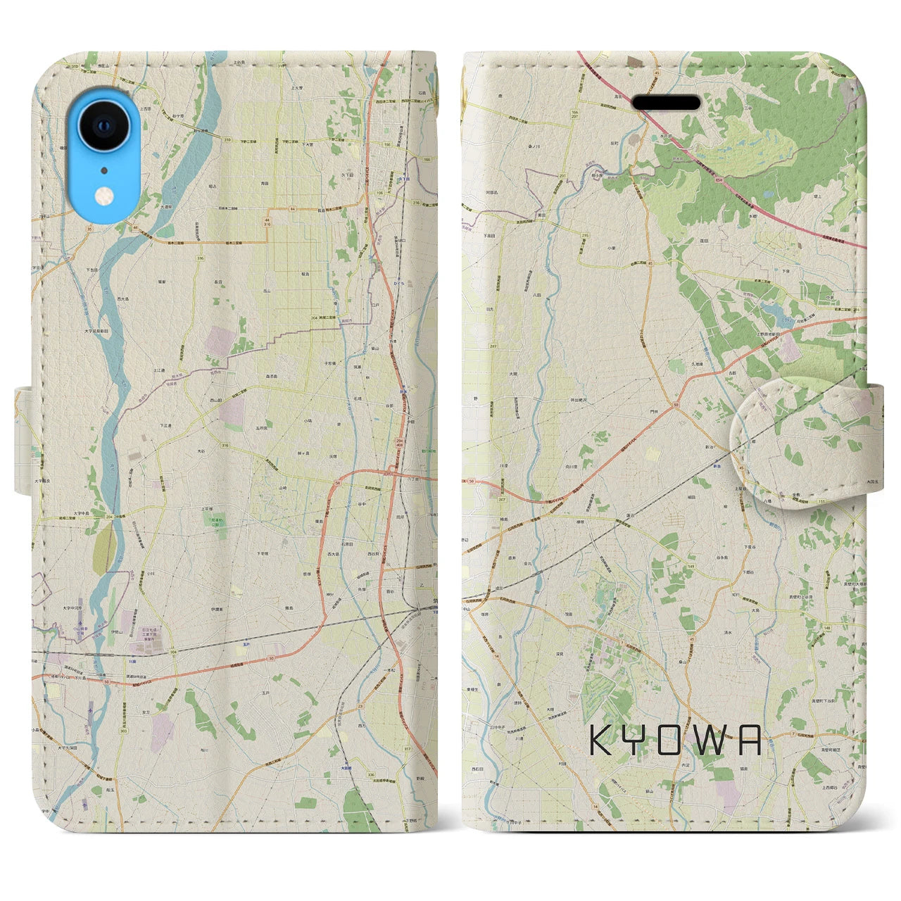 【協和】地図柄iPhoneケース（手帳両面タイプ・ナチュラル）iPhone XR 用