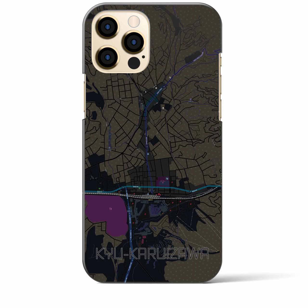 【旧軽井沢】地図柄iPhoneケース（バックカバータイプ・ブラック）iPhone 12 Pro Max 用