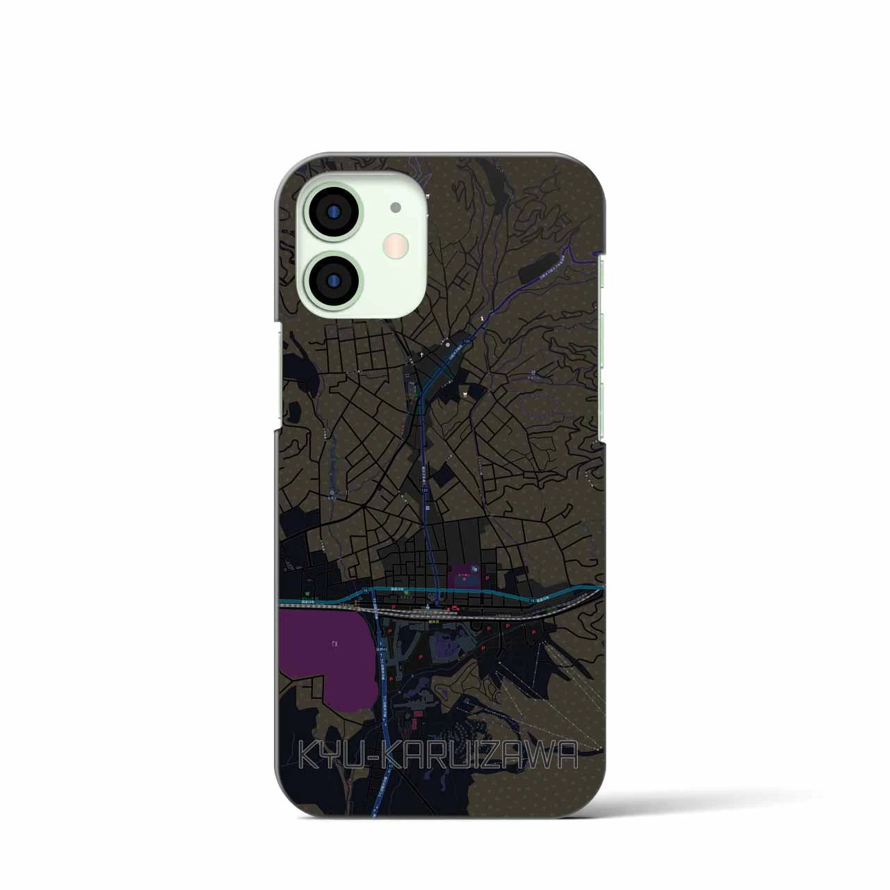 【旧軽井沢】地図柄iPhoneケース（バックカバータイプ・ブラック）iPhone 12 mini 用