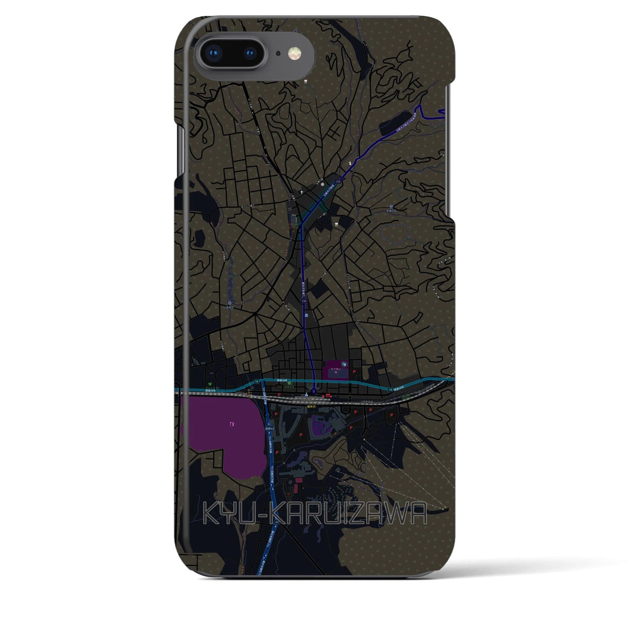 【旧軽井沢】地図柄iPhoneケース（バックカバータイプ・ブラック）iPhone 8Plus /7Plus / 6sPlus / 6Plus 用