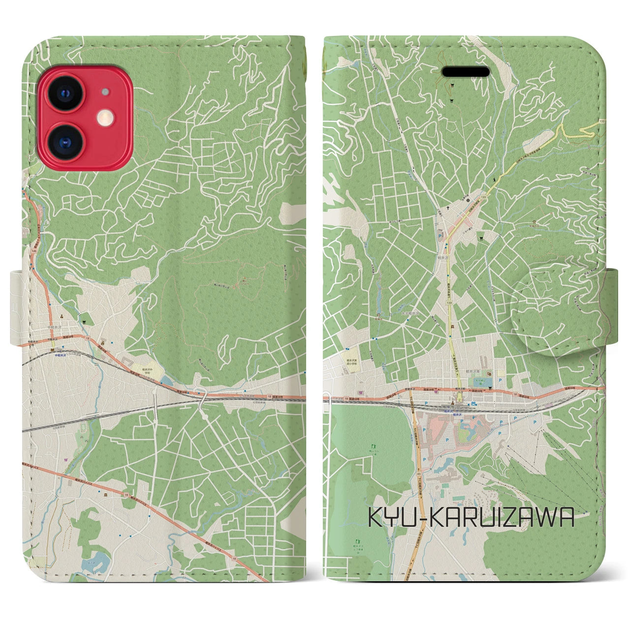 【旧軽井沢】地図柄iPhoneケース（手帳両面タイプ・ナチュラル）iPhone 11 用