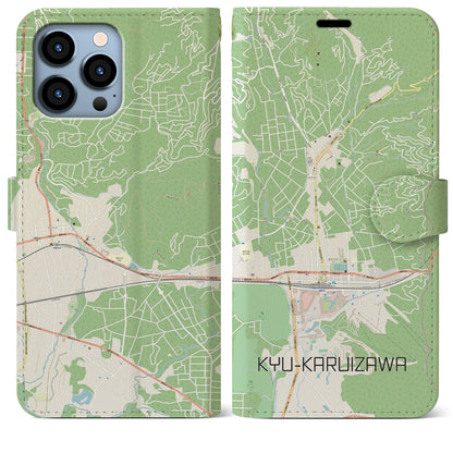 【旧軽井沢（長野県）】地図柄iPhoneケース（手帳タイプ）ナチュラル・iPhone 13 Pro Max 用