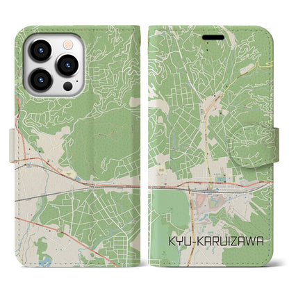 【旧軽井沢（長野県）】地図柄iPhoneケース（手帳タイプ）ナチュラル・iPhone 13 Pro 用