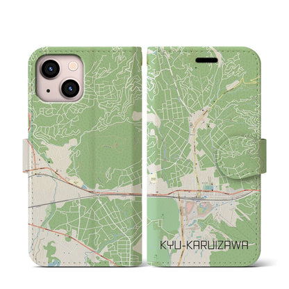 【旧軽井沢（長野県）】地図柄iPhoneケース（手帳タイプ）ナチュラル・iPhone 13 mini 用