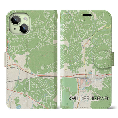 【旧軽井沢（長野県）】地図柄iPhoneケース（手帳タイプ）ナチュラル・iPhone 15 用