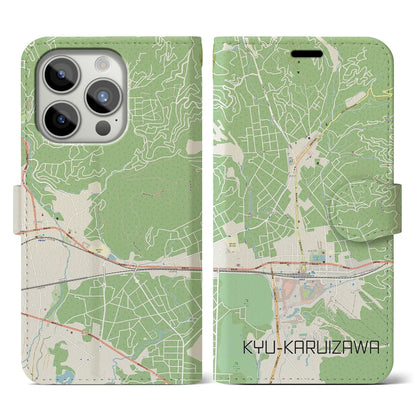 【旧軽井沢（長野県）】地図柄iPhoneケース（手帳タイプ）ナチュラル・iPhone 15 Pro 用