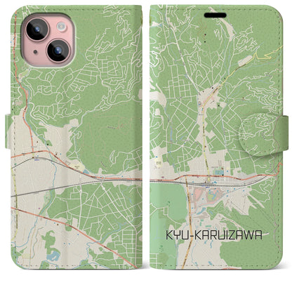 【旧軽井沢（長野県）】地図柄iPhoneケース（手帳タイプ）ナチュラル・iPhone 15 Plus 用