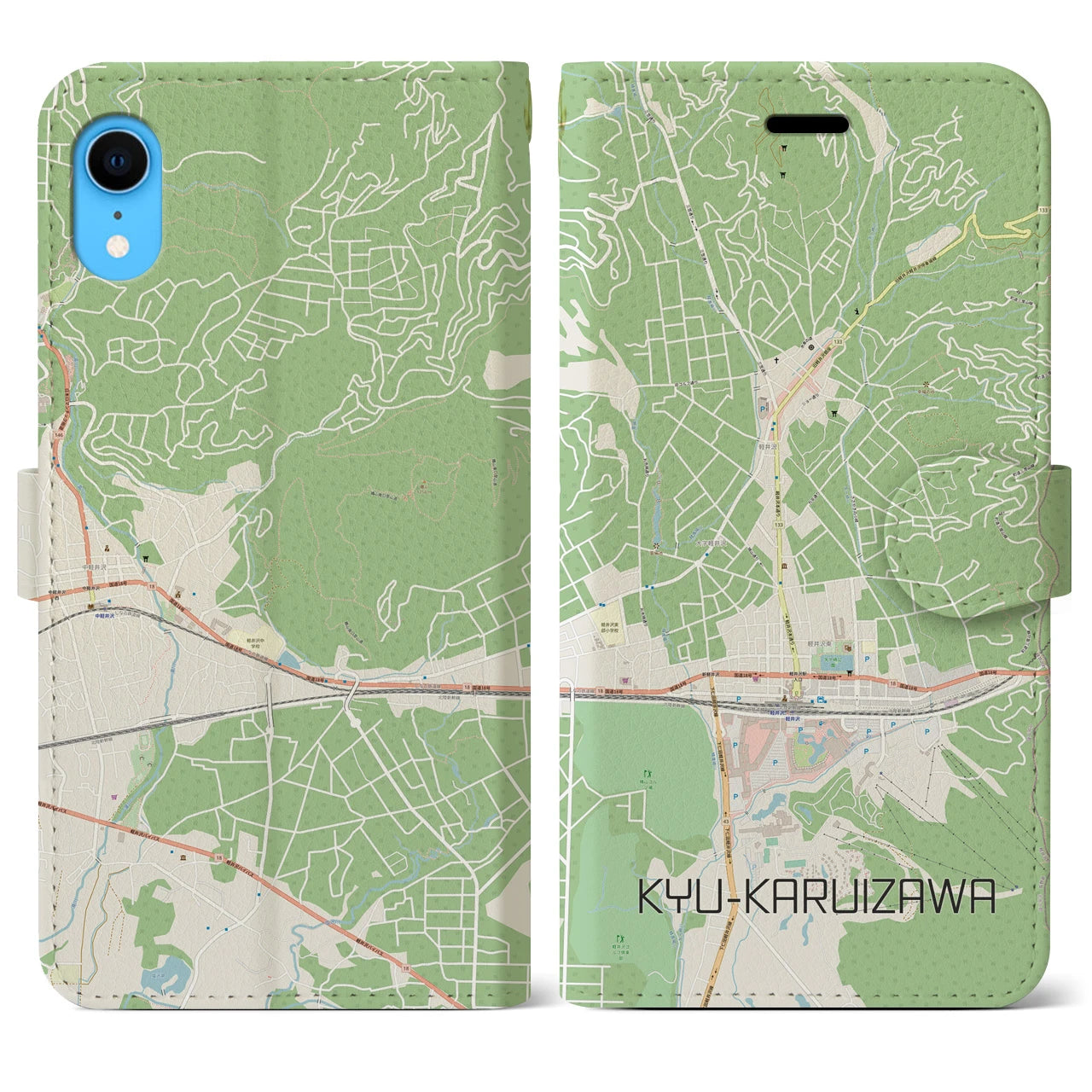 【旧軽井沢】地図柄iPhoneケース（手帳両面タイプ・ナチュラル）iPhone XR 用