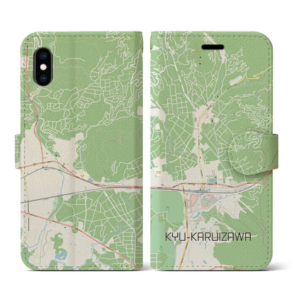 【旧軽井沢（長野県）】地図柄iPhoneケース（手帳タイプ）ナチュラル・iPhone XS / X 用