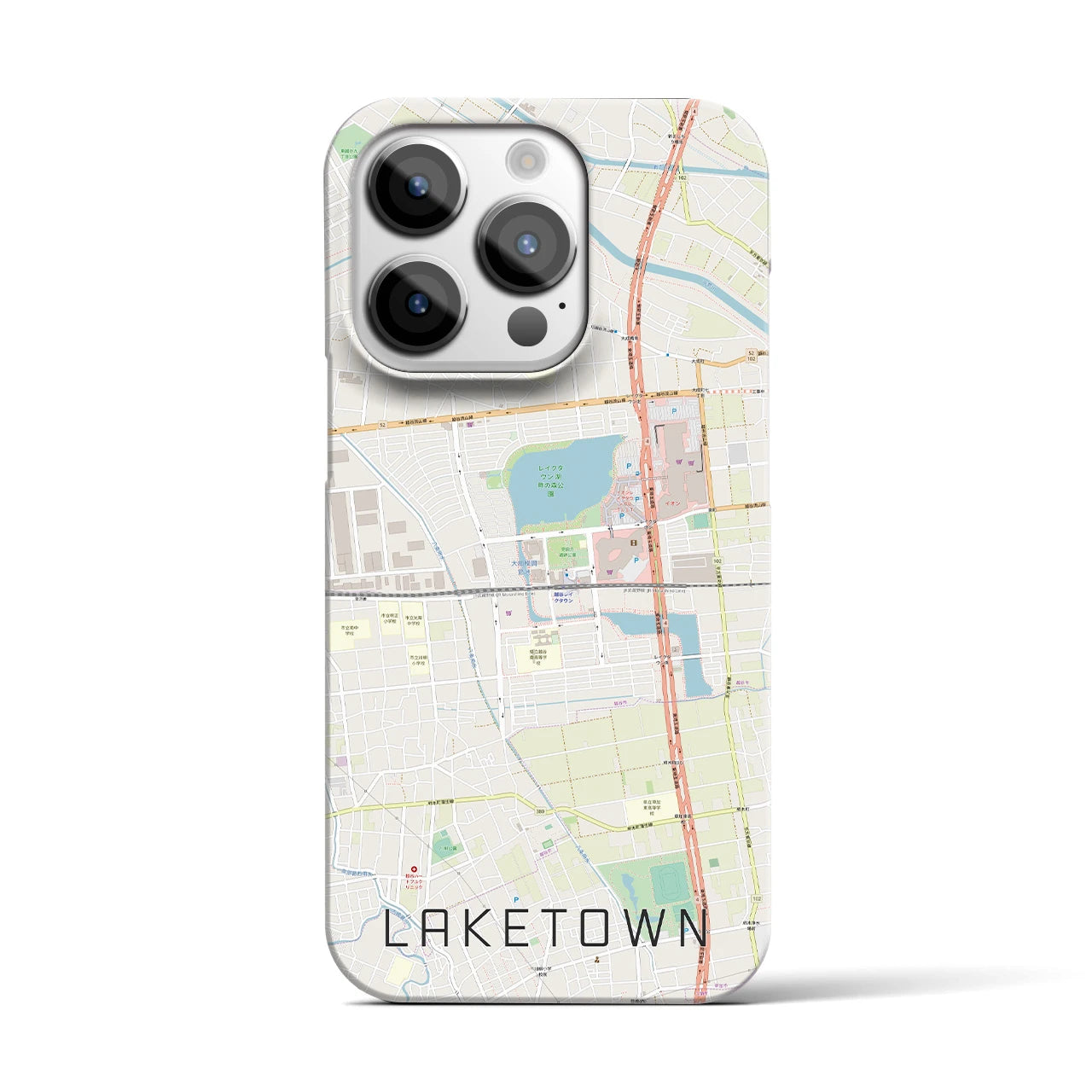 【越谷レイクタウン】地図柄iPhoneケース（バックカバータイプ・ナチュラル）iPhone 14 Pro 用