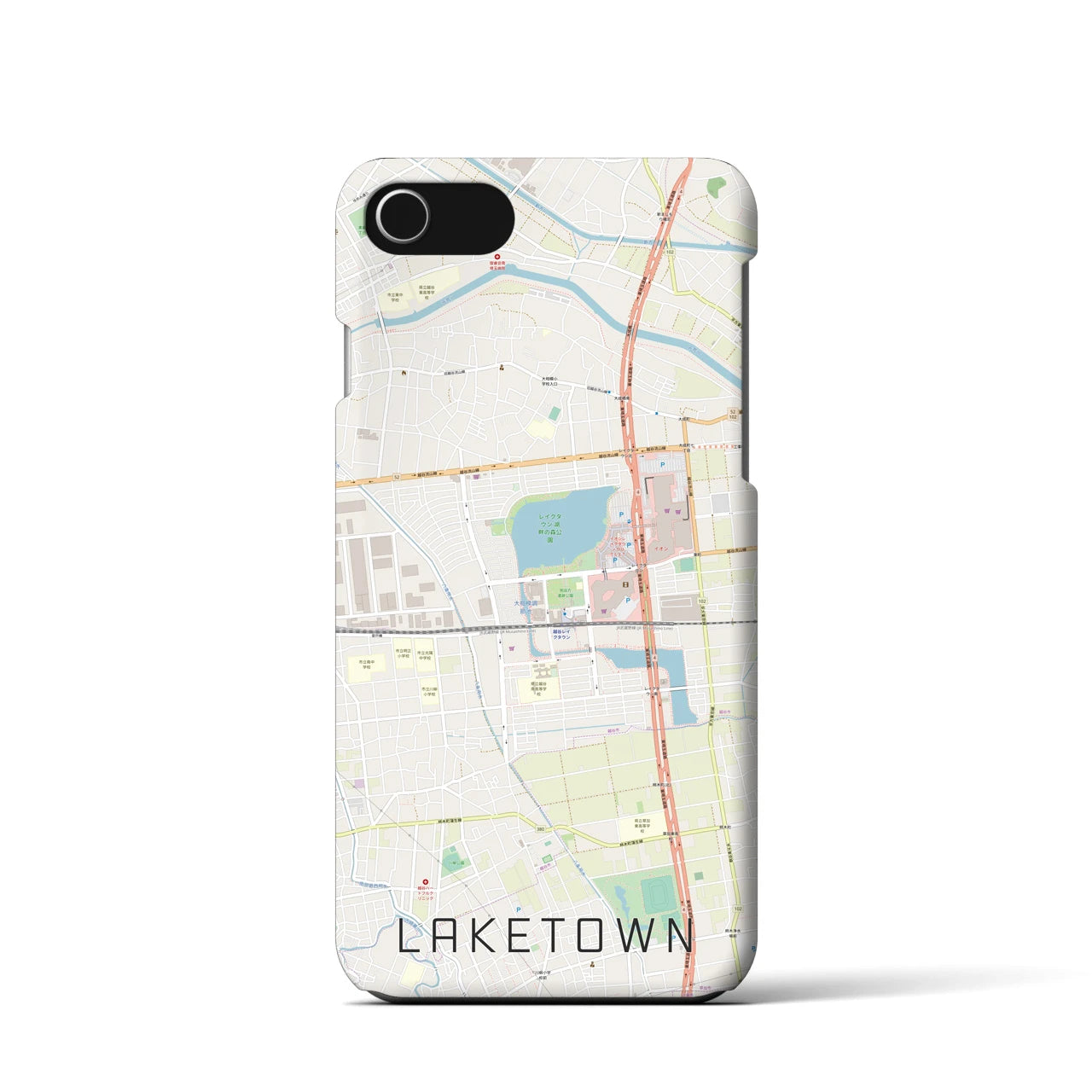 【越谷レイクタウン】地図柄iPhoneケース（バックカバータイプ・ナチュラル）iPhone SE（第3 / 第2世代） / 8 / 7 / 6s / 6 用