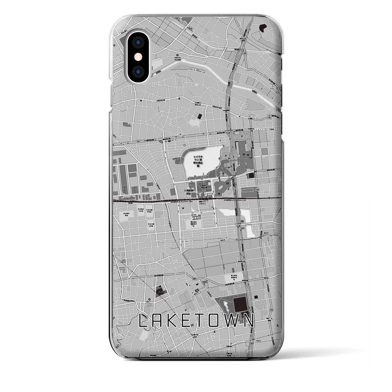 【越谷レイクタウン】地図柄iPhoneケース（クリアタイプ・モノトーン）iPhone XS Max 用