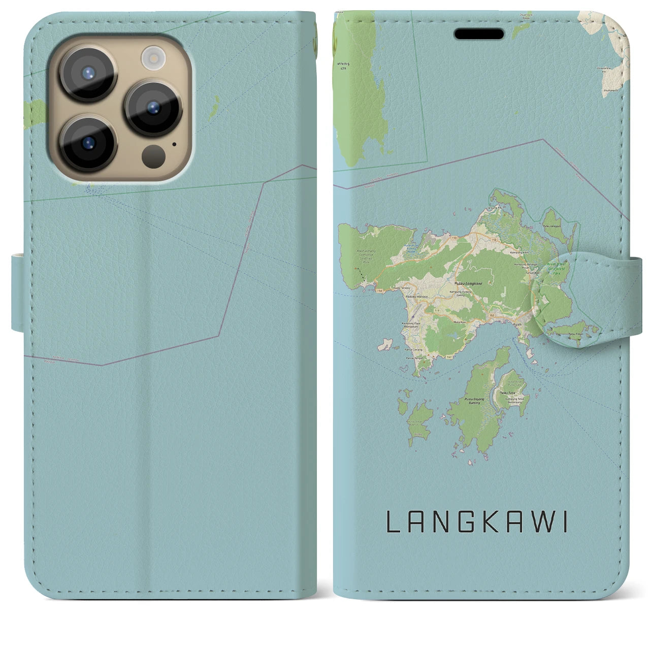 【ランカウイ】地図柄iPhoneケース（手帳両面タイプ・ナチュラル）iPhone 14 Pro Max 用