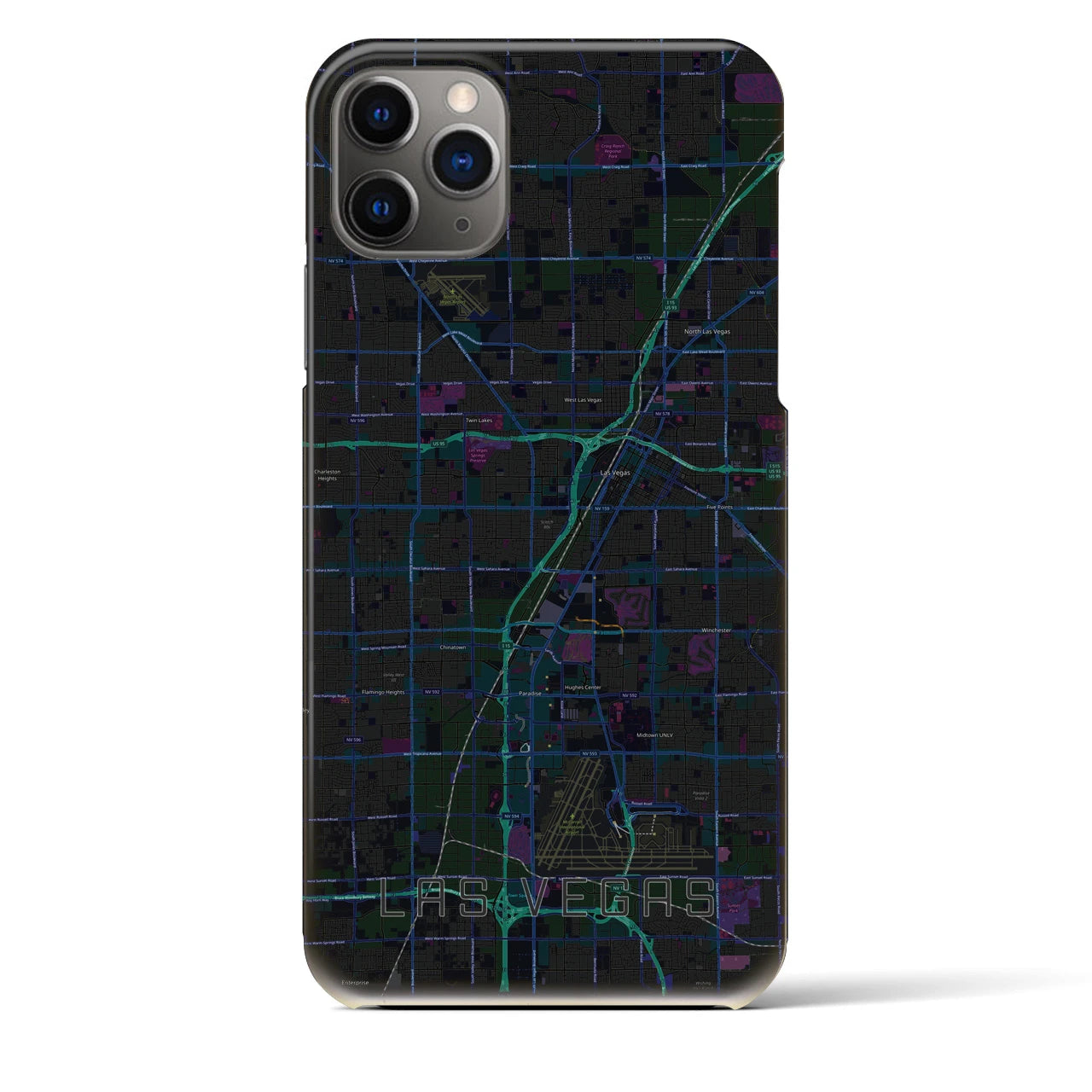 【ラスベガス】地図柄iPhoneケース（バックカバータイプ・ブラック）iPhone 11 Pro Max 用