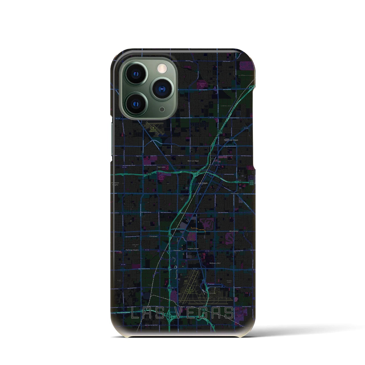 【ラスベガス】地図柄iPhoneケース（バックカバータイプ・ブラック）iPhone 11 Pro 用