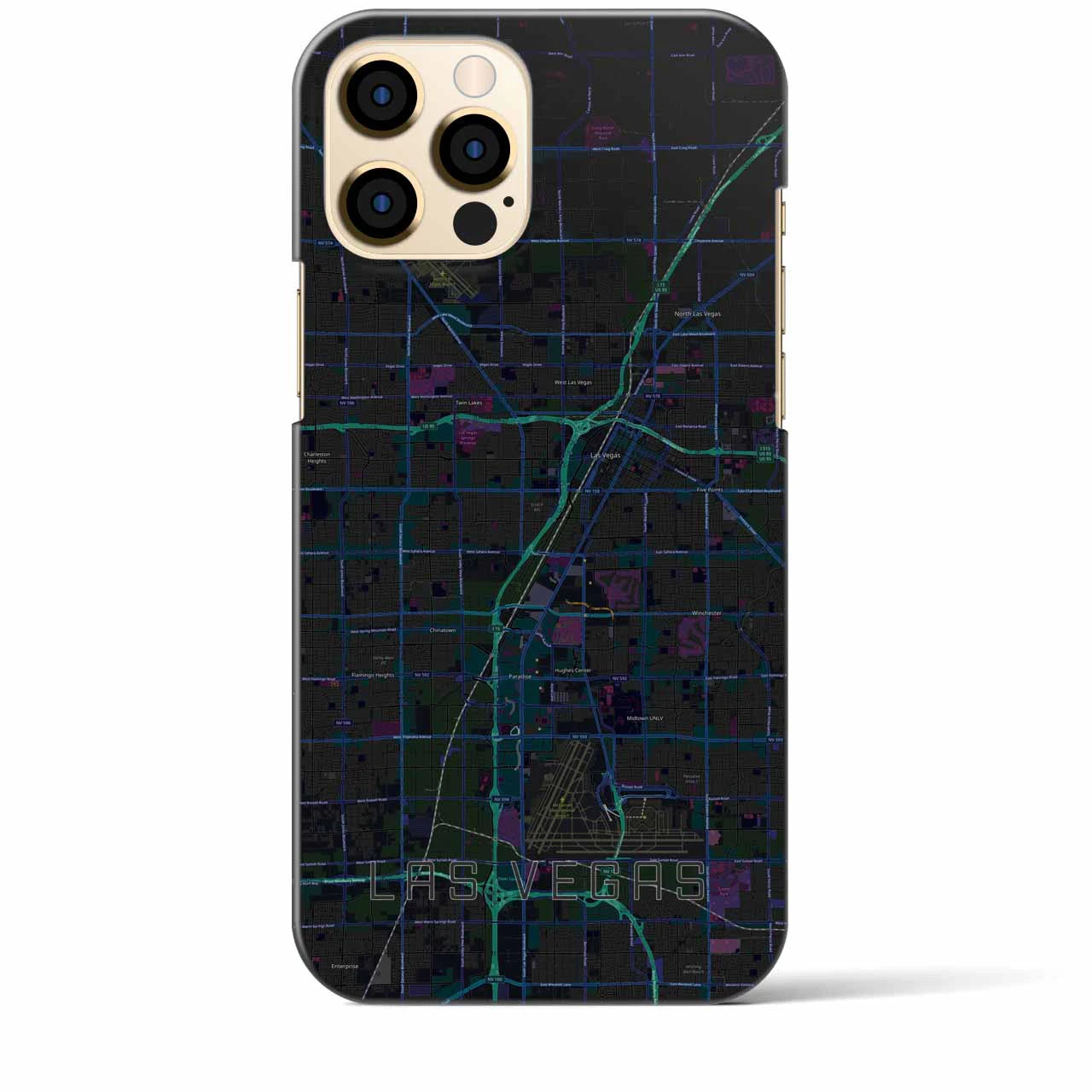 【ラスベガス】地図柄iPhoneケース（バックカバータイプ・ブラック）iPhone 12 Pro Max 用