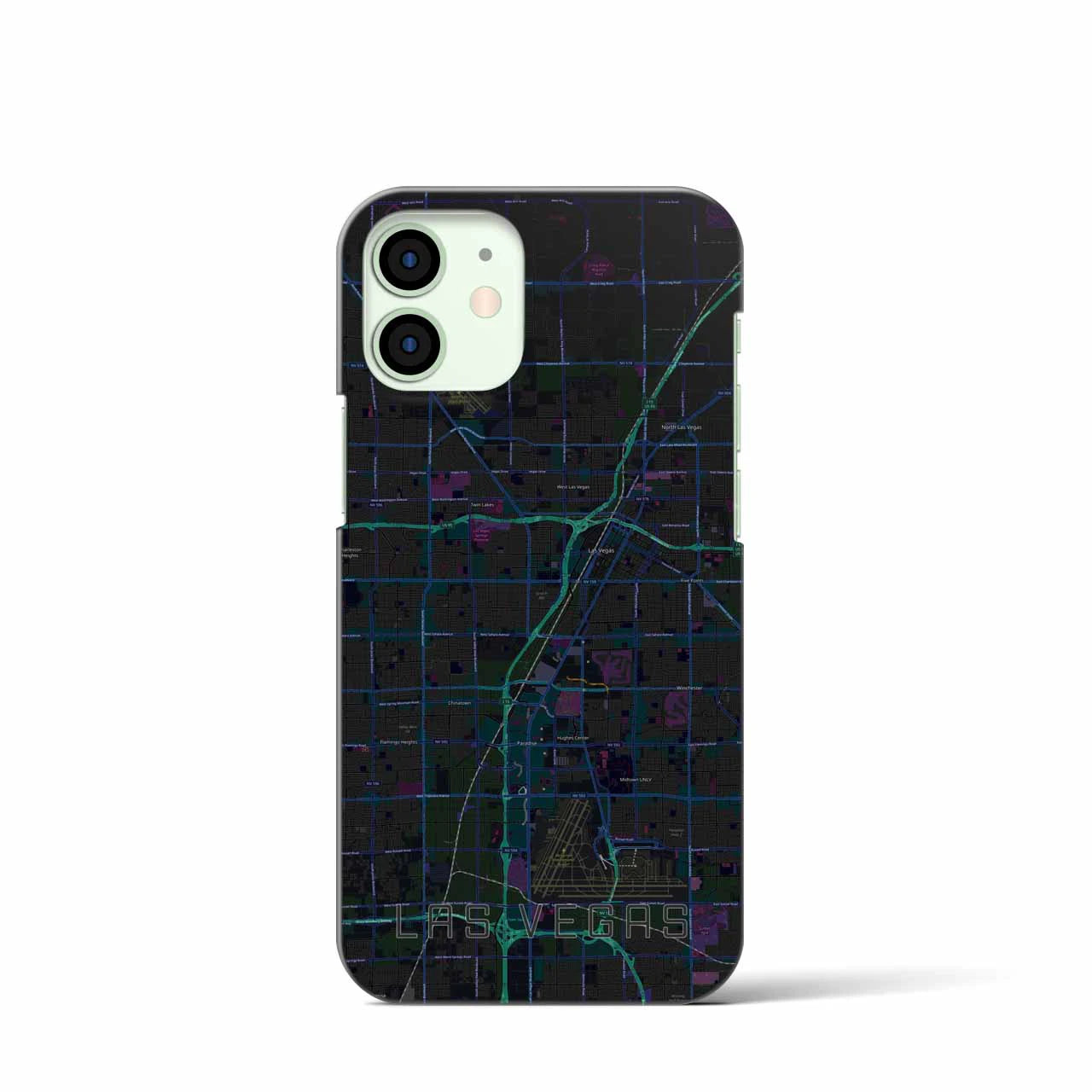 【ラスベガス】地図柄iPhoneケース（バックカバータイプ・ブラック）iPhone 12 mini 用