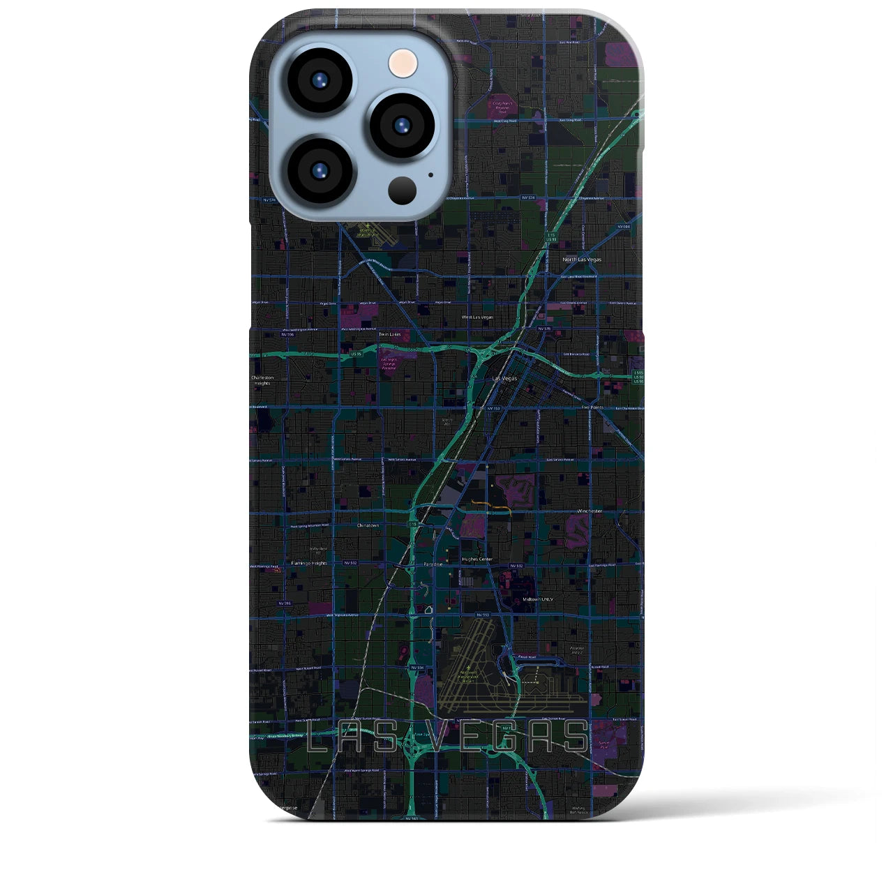 【ラスベガス】地図柄iPhoneケース（バックカバータイプ・ブラック）iPhone 13 Pro Max 用