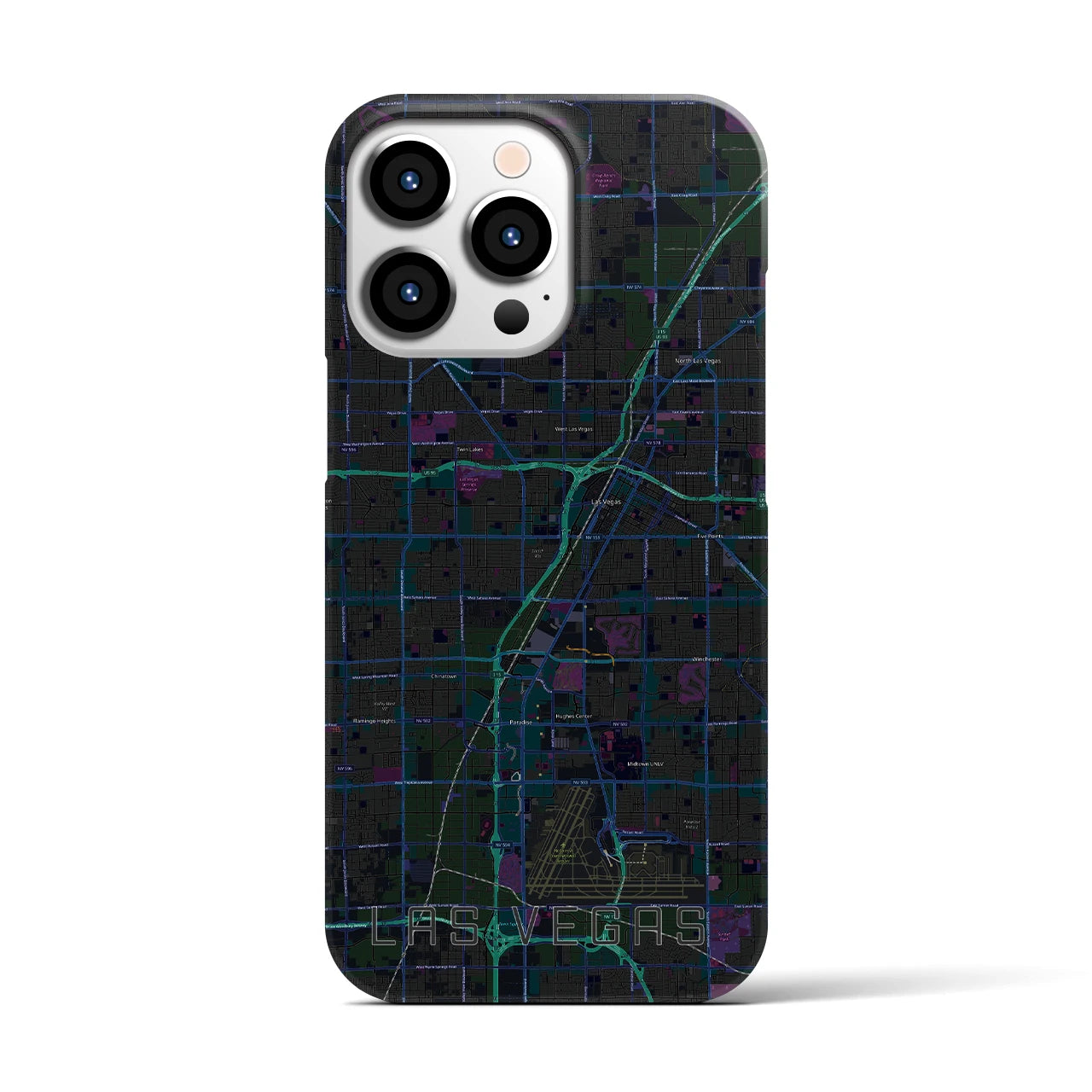 【ラスベガス】地図柄iPhoneケース（バックカバータイプ・ブラック）iPhone 13 Pro 用