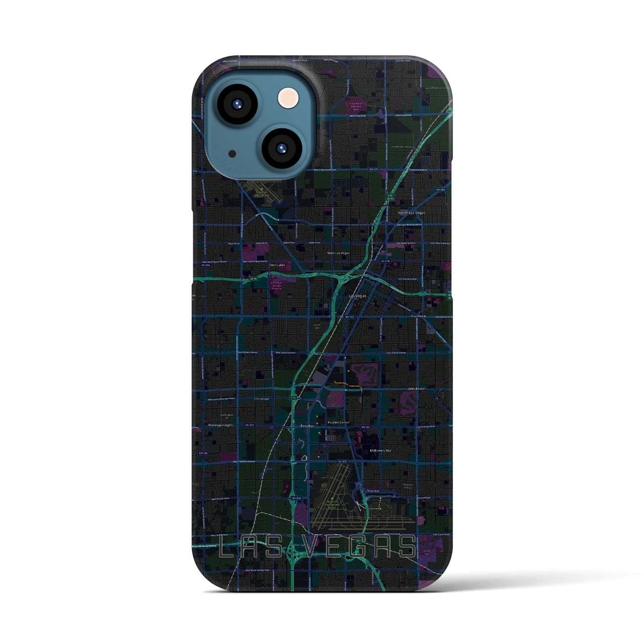 【ラスベガス】地図柄iPhoneケース（バックカバータイプ・ブラック）iPhone 13 用