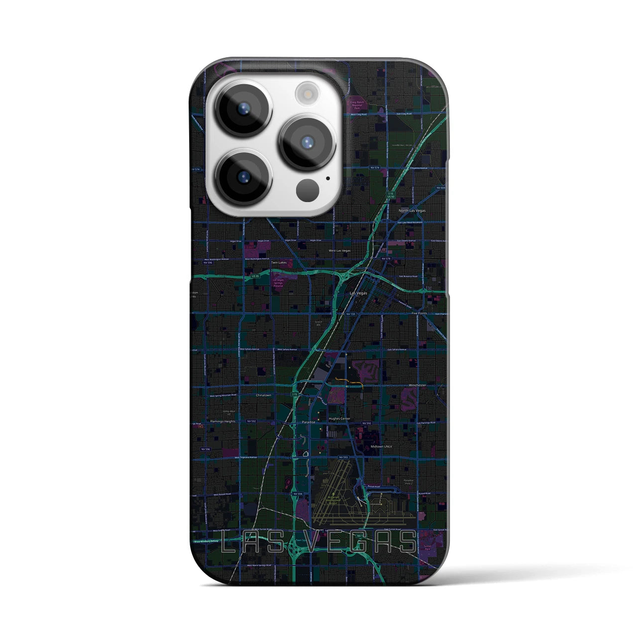 【ラスベガス】地図柄iPhoneケース（バックカバータイプ・ブラック）iPhone 14 Pro 用