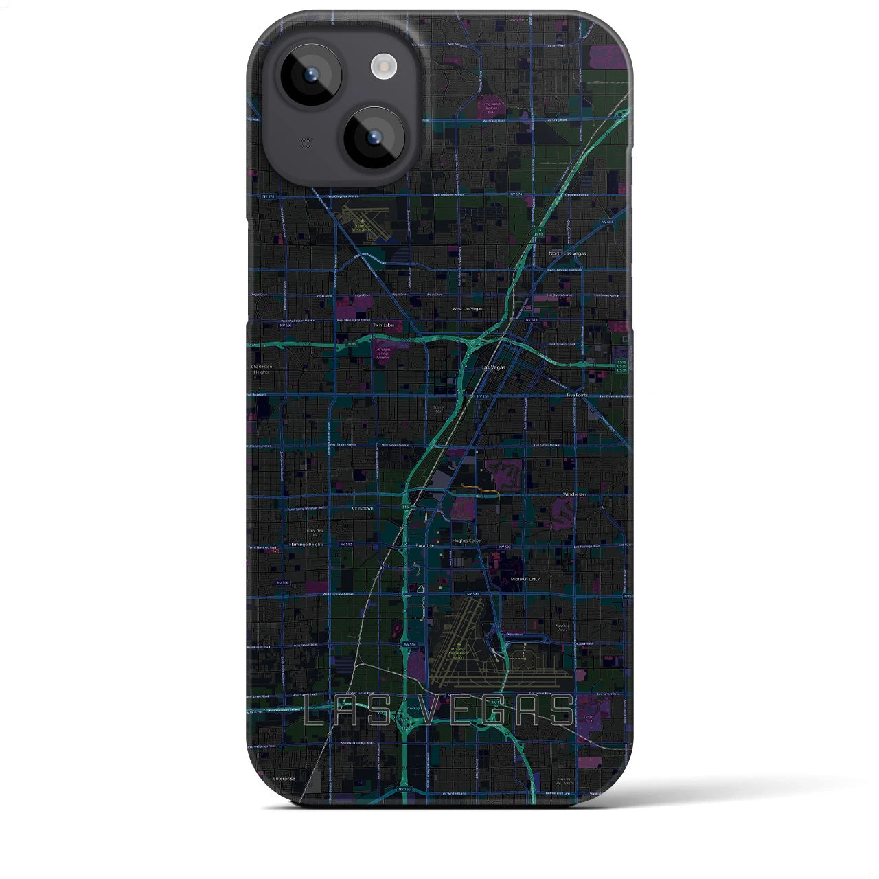 【ラスベガス】地図柄iPhoneケース（バックカバータイプ・ブラック）iPhone 14 Plus 用