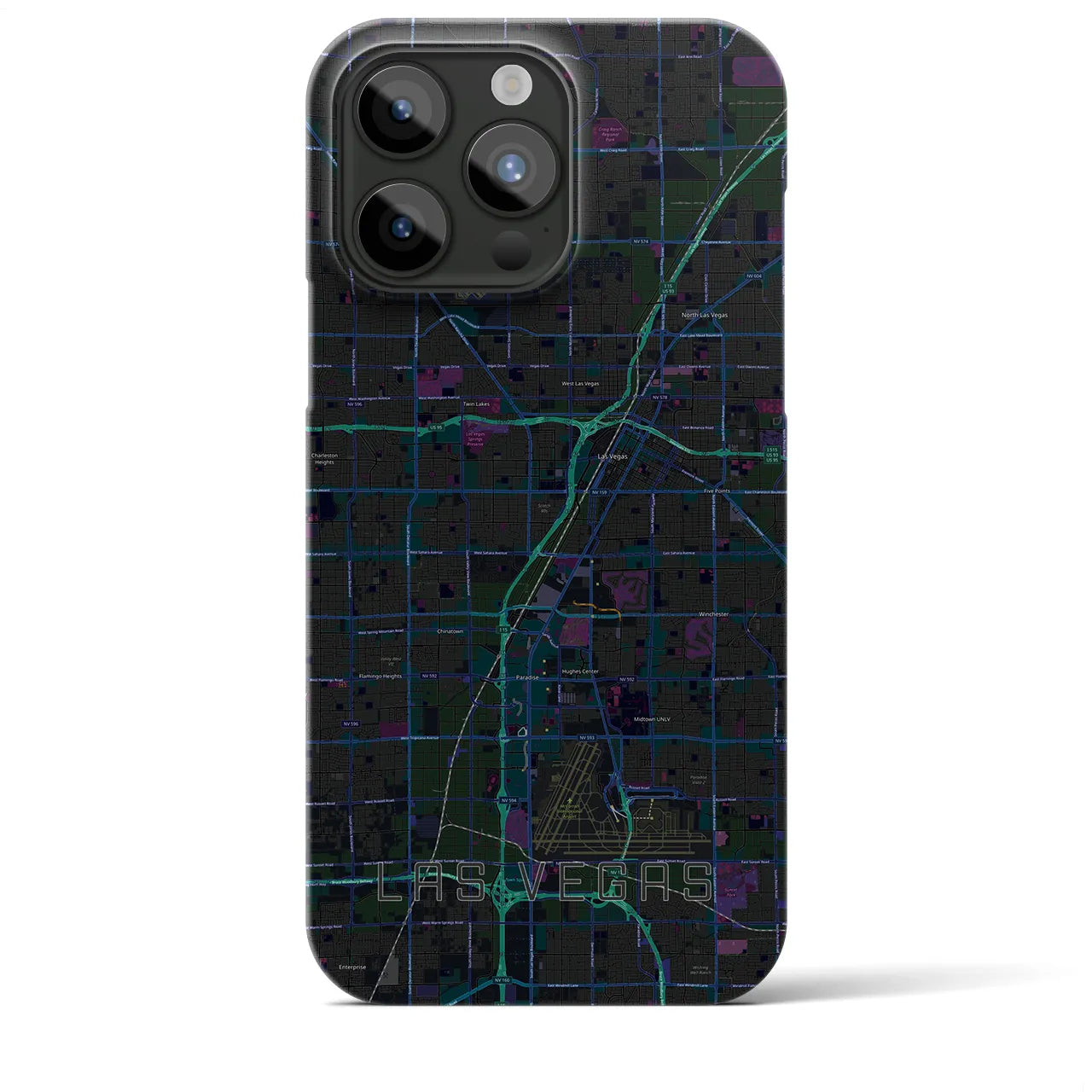 【ラスベガス】地図柄iPhoneケース（バックカバータイプ・ブラック）iPhone 15 Pro Max 用